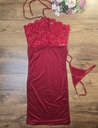 Komplet sukienka i stringi bielizna nocna zestaw czerwona r. XS/S