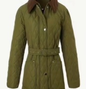 Zielona kurtka długa pikowana L Damska z kołnierzem Old Money Barbour style