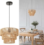 FORCOSO Lampa Wisząca Ratan Boho 30 cm E27 Vintage Sufitowa