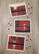 ZESTAW TRZECH RĘCZNIE MALOWANYCH OBRAZÓW AKRYLOWYCH Z RAMAMI 24x30cm