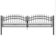 Stylowa brama stalowa z grotami – 305 x 120 cm, czarna,