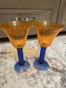 Kieliszki/Lampki z pomarańczowym kloszem i niebieską nóżką (2 sztuki)