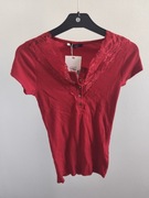 Czerwona  bluzka prążek koronka SML nowa hdm