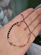 Bransoletka różaniec krzyżyk srebro turmalin nić j