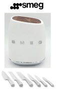 SMEG Noże kuchenne 6szt wysokiej jakości + stojak na noże biały
