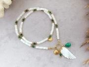 Naszyjnik Masa perłowa - malachit - hematyt - stal - UNIKAT 