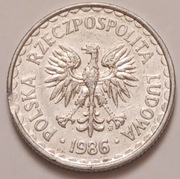 1 zł złoty 1986 r. destrukt ubytek na rancie 