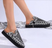 Klapki mega bogato zdobione cyrkoniami Czarne ze srebrem rozmiar 41-26