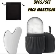 Zestaw 3w1: Roller do twarzy + Gua Sha stalowy + masażer