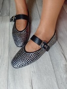 (40) Czarne, bogato zdobione baleriny wieczorowe z zapięciem, NOWE 