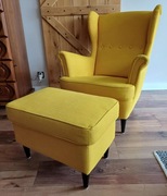 Fotel uszak z podnóżkiem żółty, Ikea STRANDMON