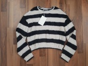 Pull & Bear Nowy włochaty sweter w pasy black & white S