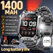 Męski smartwatch 2 cale Latarka 1400 mAh,120 dni czuwania wodoodporny