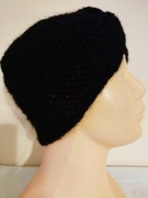 Szeroka opaska na głowę, turban, czarna; moher