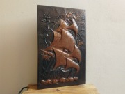 Żaglowiec obraz z blachy miedzianej rękodzieło lata 70' XXw. marynistyka