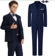 Chłopięcy 4 częściowy ślubny granatowy garnitur dla chłopca 140-150