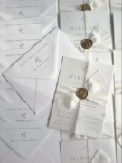 Eleganckie Zaproszenia na Chrzest Święty/ Komunię Lak Szyfon Kalka Koperta