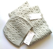 MANGO miętowa czapka + szalik komin z warkoczami 6-9 lat