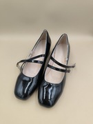 Czółenka balerinki czarne z kwadratowym noskiem i podwójną klamrą 39