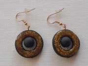 Kolczyki boho czarno-złote kółka błyszczące glitter lekkie retro vintage