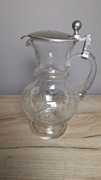 Karafka, dzban z cynową pokrywką, szkło szlifowane,  1,3 l. poj. 