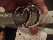 Pasek brokatowy damski srebrny 