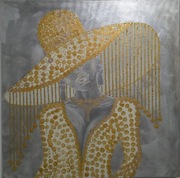 "Dama w złocie i srebrze" obraz ręcznie malowany 60x60cm
