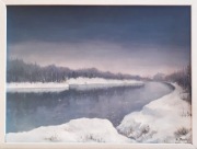 Rzeka w zimie olej na płycie