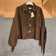 Kurtka czekolada eko zamsz frędzle premium italy NOWA 