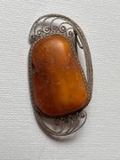 Piękna stara broszka z dużym bursztynem - vintage * retro