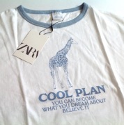 ZARA t-shirt | koszulka z żyrafą | COOL PLAN | biała | nowa | 13 14 lat