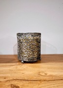 Etno retro świecznik metalowy srebrny