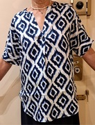 Bluzka, Marks & Spencer - biała z granatowo-niebieskim wzorem, len 100%