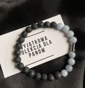 Bransoletka męska z lawy wulkanicznej i niebieskiego chalcedonu