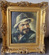 Stary obraz olejny "Alter Zigeuner" 1953 r. Sygnowany. Piękna rama!