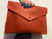 Torebka kopertowa skórzana handmade Crazy Horse czerwono-brązowa 