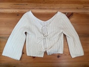 Kappahl szydełkowy sweter wiązany kokardki beżowy kremowy ażurowy