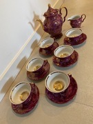 Porcelana Wałbrzych Antyk PRL – serwis kawowy, fioletowo-złoty