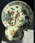 Royal Delft De Porceleyne Fles 2 talerze ozdobne Polichromia ptak kwiaty 