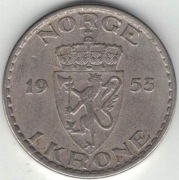 Norwegia 1 korona krone 1953 - 25 mm - nr 1