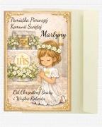 Kartka na Komunię Świętą Personalizowana Dziewczynka Krótkie Włosy