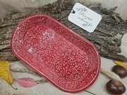 Półmisek ceramiczny handmade 19 x 11 cm czerwony – tłoczone kwiaty, unikat