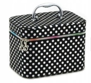 Kuferek kosmetyczka 23x17x15cm czerń białe kropki
