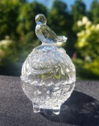 Szkatułka krysztalowa z ptaszkiem retro bibelot prl