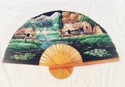 Stary , Duży, Skladany, Ręczny Wachlarz 