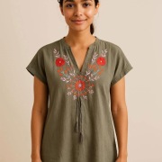 Sukienka khaki Rose Bud 40/42 haft indyjska 