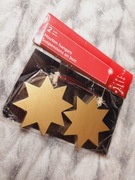 DREWNIANE dekoracje bombki zawieszki , złote duze gwiazdy gwiazdki 7cm