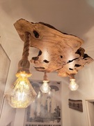Lampa wisząca z korzenia drzewa oliwnego sznur jutowy Loft Handmade Unikat