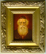 judaica - ŻYD PORTRET 16x12cm olej pilśń + stara szeroka złota rama 28x24cm