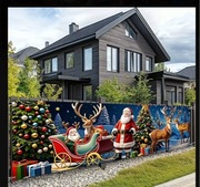 1 szt. Baner z Mikołajem i Saniami Renifer